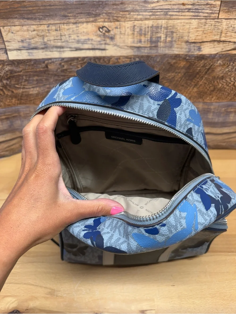 Michael Kors Navy and Blue Floral Mini Backpack with Card Case